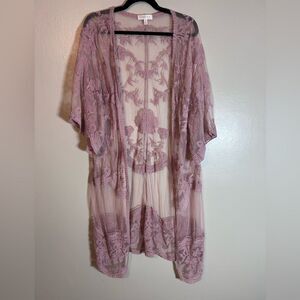 NWOT Adiva open-front lace long dusty rose cardigan kimono size medium